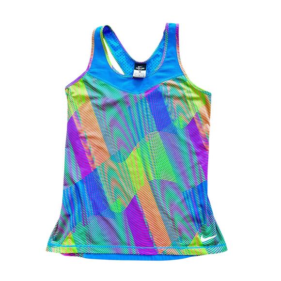 Nike Pro Hypercool Frequency Tank Medium Rainbow Blue Mesh Run Top Workout - Picture 3 of 9